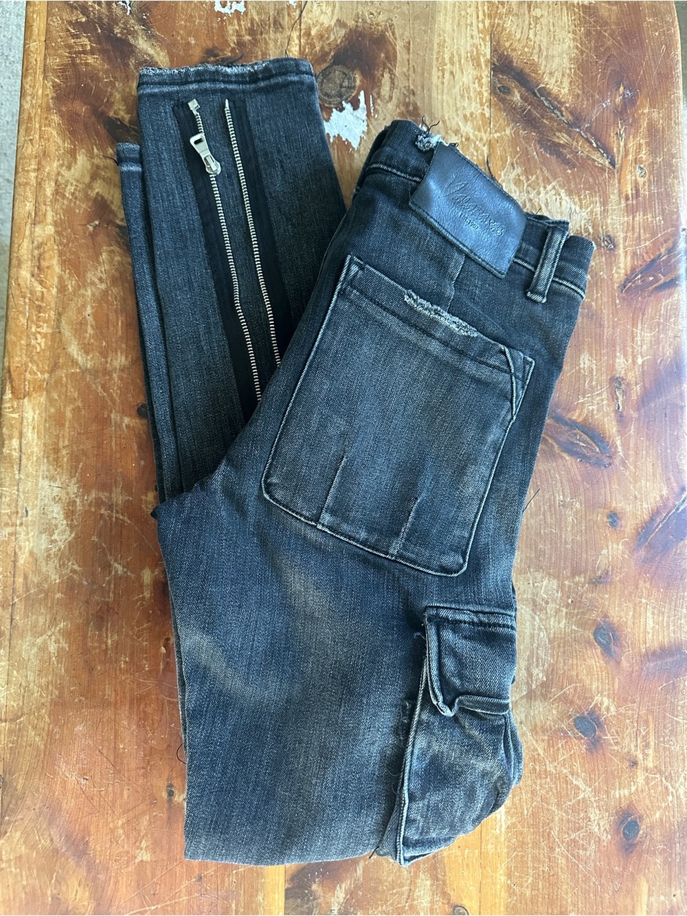 Valabasas Black Waxed Skinny Cargo Zipper Jeans — Size 32x32 — Button Fly
